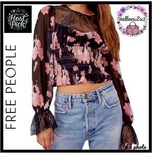 • New • Free People Daphne Blouse Black Floral NWT Multi-Winner Host Pick
